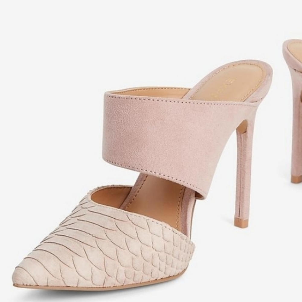 NEW! Express blush pink pointed mule heels size 8